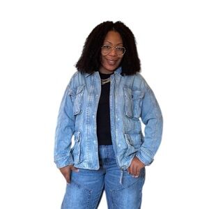 America Eagle Jacket Oversize Denim Trucker Cargo NEW